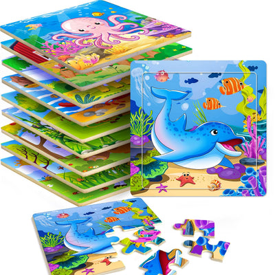 Puzzles for Kids Ages 4-6, 10 Pack of 20 Piece Wooden Jigsaw Puzzles for Toddlers Ages 3-5 Jigsaw Puzzle for Toddler Children Learning Educational Puzzles Toys for Boys and Girls.
