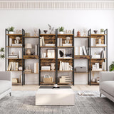 HOOBRO Triple Book Shelf, Industrial Bookshelf with Drawer, 5-Tier Bookcase with Metal Frame, Bookcase with 13 Open Display Shelves for Home Office, Living Room, Rustic Brown and Black BF160SJ01 HOOBRO