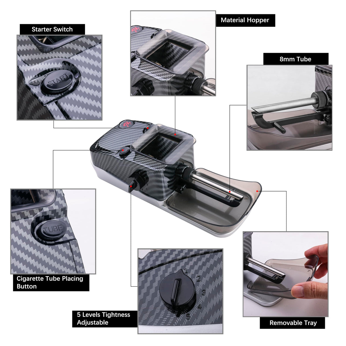 Electric Cones Rolling Machine, Automatic Cigarette Rolling Machine, Pre Roll Machine for King Size, Automatic Pre Rolled Cones Filling Maker + Pre-roll Cone Holder Cigarette Case Cyt1tone
