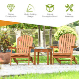 Tangkula 3 Pieces Adirondack Chair Set, Outdoor Wood Furniture Set with 2 Folding Lounge Chairs & Side Table, Widened Armrest, Slatted Design, All Weather Conversation Set for Garden Patio Backyard Tangkula