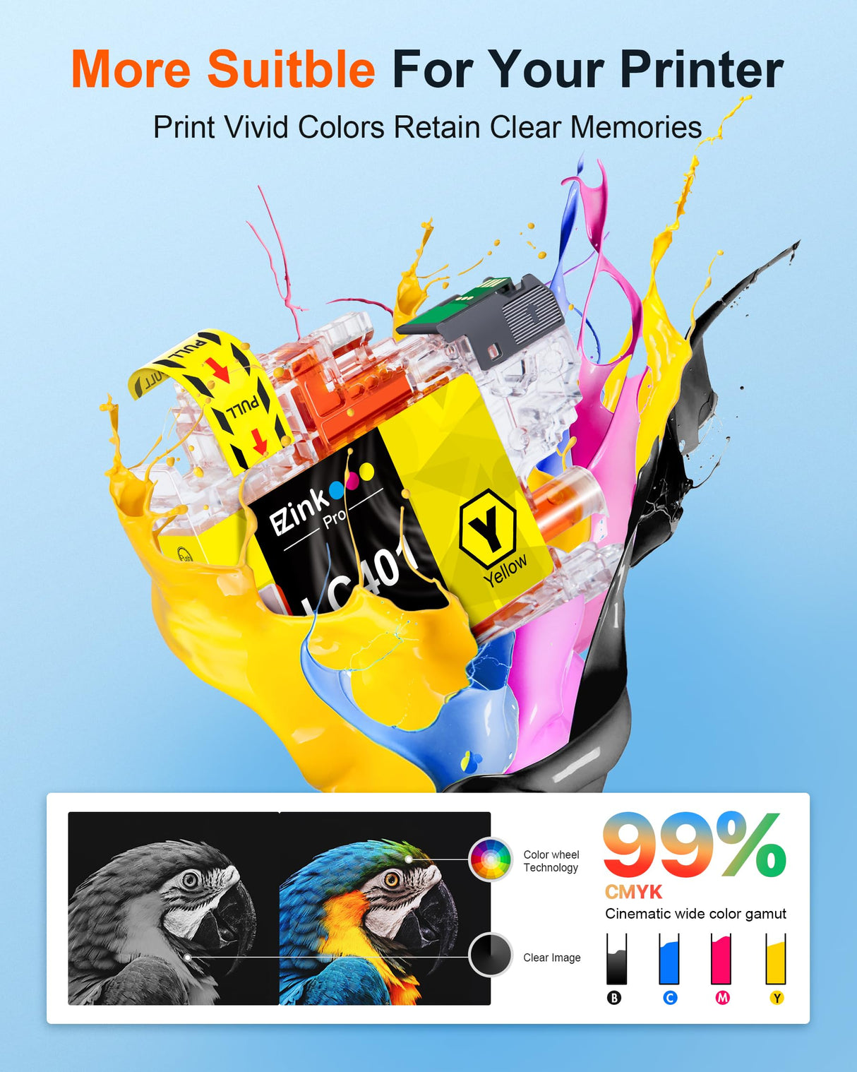 E-Z Ink Pro LC401XL LC401 Compatible Ink Cartridges Replacement for Brother LC401XL LC 401 XL to use with MFC-J1010DW MFC-J1012DW MFC-J1170DW (Black Cyan Magenta Yellow, 4 Pack) E-Z Ink Pro