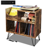 TC-HOMENY Record Player Stand with Vibration-Isolated Turntable Design, Vinyl Record Storage Table with Charging Station, Mid-Century Modern Turntable Stand TC-HOMENY