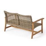 GDFStudio Noble House Hampton Outdoor Wood and Wicker Loveseat in Natural GDFStudio