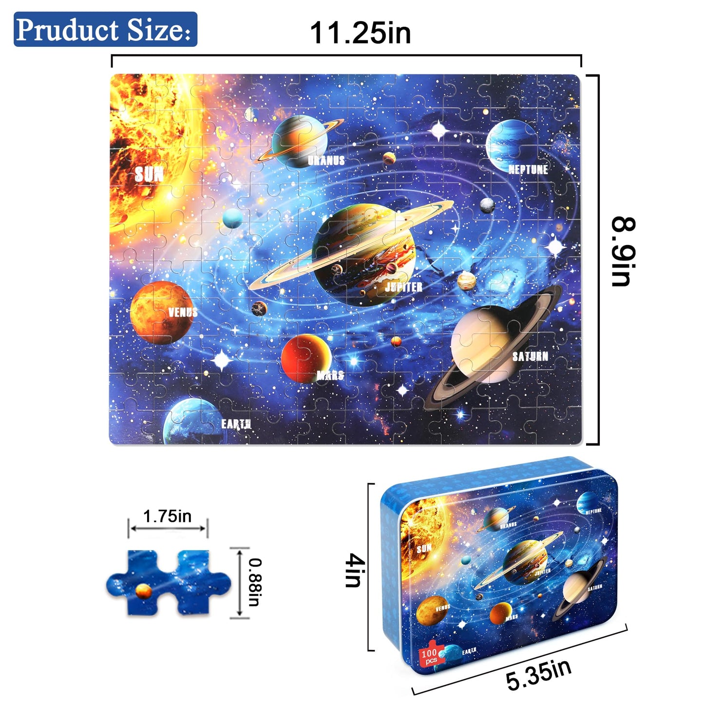 LELEMON 100 Pieces Jigsaw Puzzles for Kids Ages 4-8 Solar System Planets Educational Puzzles Boys Girls Children Learning Educational Puzzles Portable Box Pack Toy