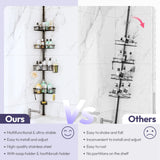 SWTYMIKI Shower Caddy Tension Pole - 4-Tier Corner Shower Organizer Tension Rod with Soap Holder, Toothbrush Holder & 4 Hooks, Adjustable Stainless Steel Bathroom Organizer 27.6 to 108.3 inch, Black SWTYMIKI