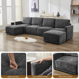 CACFTII 143.8" Modular Sectional Sofa Modern Chenille U-Shaped Couch with Thickened Seat Cushions, Easy Assembly, Upholstered 6 Seater Couch with 2 Movable Ottomans for Living Room, Grey CACFTII