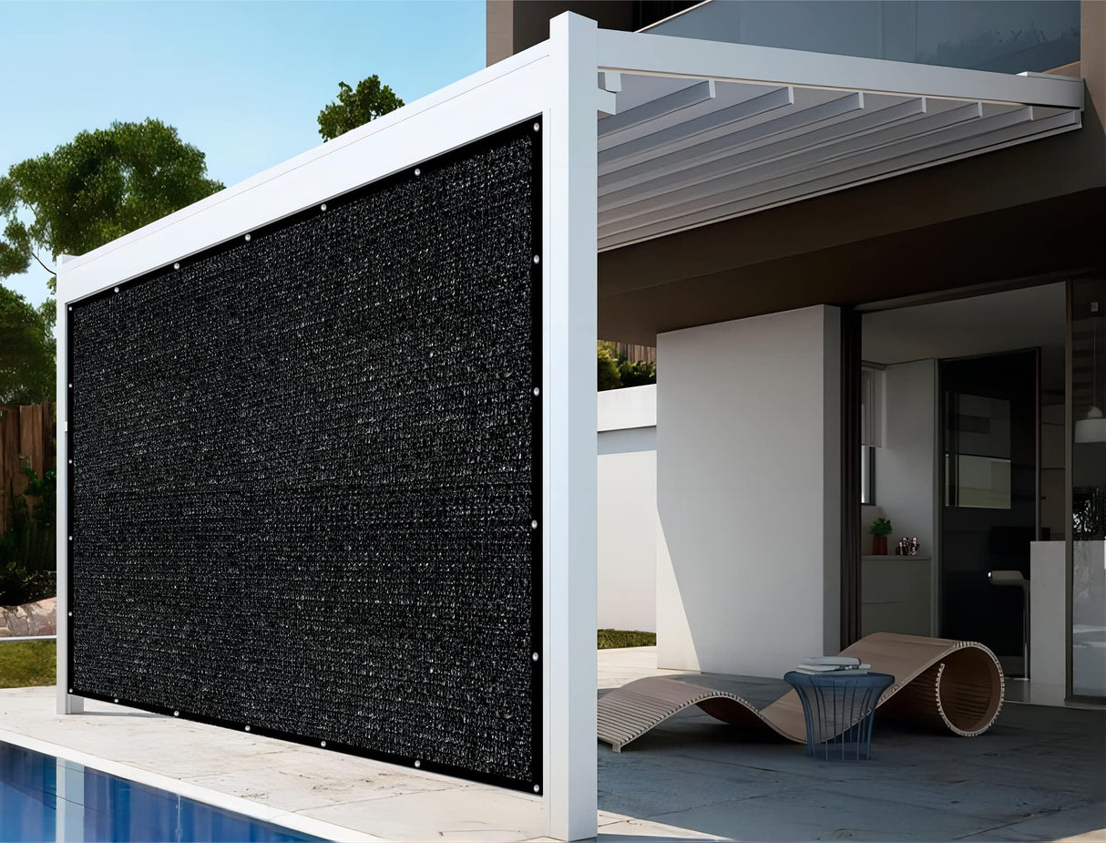 Shatex 90% Shade Cloth 10x20ft Hanging-up Sunblock Shade Panel, Black, 12 Bungee Balls Shatex