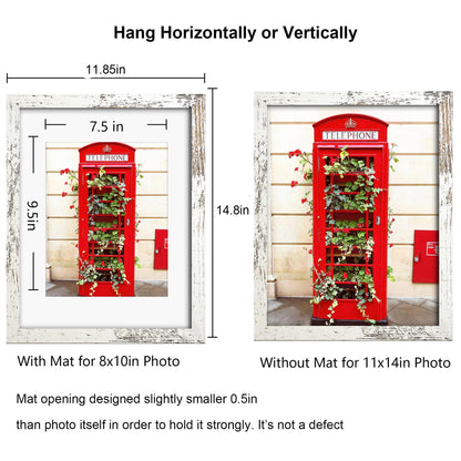 SESEAT 11x14 Picture Frame Distressed White, Display Pictures 8x10 with Mat or 11x14 without Mat,Photo Frames Wall Gallery, 1 Pack - WoodArtSupply