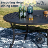 PHI VILLA 7 Piece Outdoor Patio Dining Set with 6 Swivel Dining Chairs & 1 Large Round Dining Table, Blue Textilene Mesh Fabric Chair and 54" Metal Table for All Weather PHI VILLA