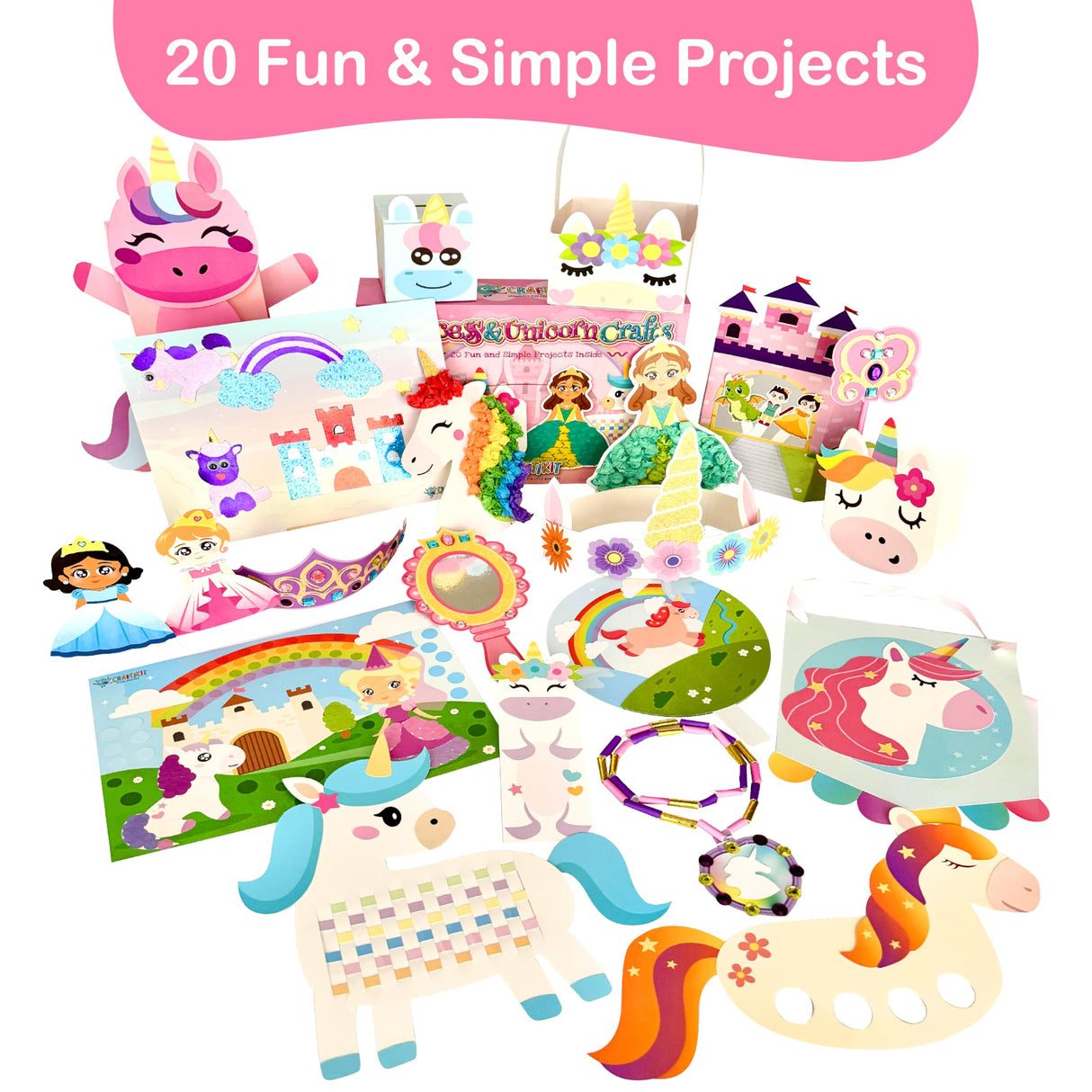 Craftikit® 20 Award-Winning Princess & Unicorn Crafts for Kids Ages 3-10 Years, All-Inclusive Toddler Arts and Craft Kits for Kids, Fun Toddler Craft Box for Girls in Preschool Craftikit