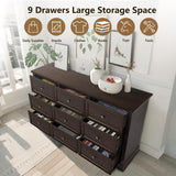 LOUVIXA Farmhouse Dresser 9 Drawer, Bedroom Chest of Drawers, Dressers with 9 Drawers, Wooden Dressers for Bedroom, Living Room, Tv Stand, Entryway (Brown-9 Drawers) LOUVIXA