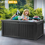 DWVO 120 Gallon Large Deck Box, Outdoor Lockable Storage Bin for Gardening Tools, Pool floats, Patio Cushions, Waterproof and UV Resistant Resin (Black) DWVO