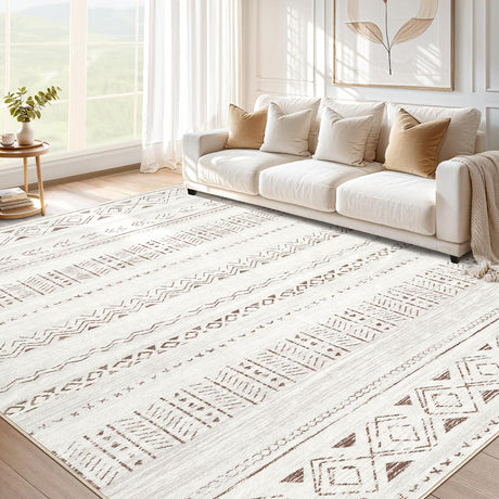 cotiled Area Rugs for Living Room Washable Living Room Rug Soft Neutral Indoor Floor Carpet Non-Slip Stain Resistant Modern Boho Rugs for Bedroom Dining Room Kids Room Nursery Office Home Brown cotiled