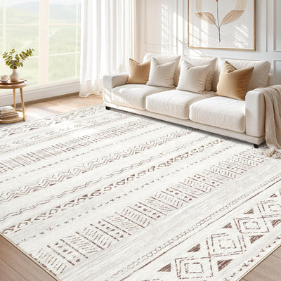 cotiled Area Rugs for Living Room Washable Living Room Rug Soft Neutral Indoor Floor Carpet Non-Slip Stain Resistant Modern Boho Rugs for Bedroom Dining Room Kids Room Nursery Office Home Brown