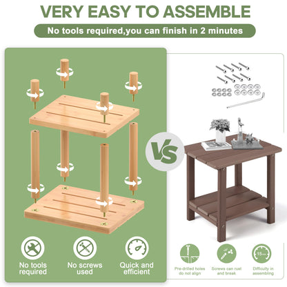 LEJANEOYE Outdoor Side Table, 2-Tier Small Outdoor Table for Patio, Adirondack Side Table for Outside, Bamboo End Table for Pool, Porch, Weather Resistant Easy Maintenance (Natural) - WoodArtSupply