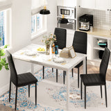 Hooseng Dining Table Set for 4- Space Saving Kitchen Table and Chairs for 4, Modern Style Faux Marble Tabletop & 4 PU Leather Chairs, Perfect for Dining Room,Breakfast Corner Small Spaces,White&Brown Hooseng