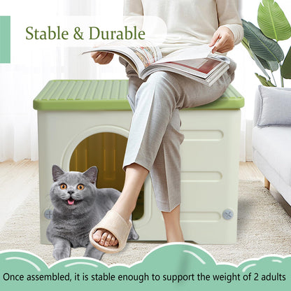 Waterproof Cat House Outdoor Indoor, Plastic Cat House for Outdoor Cats Feral Cat House Outdoor, Sturdy Cat Bed for Small Pet, Spacious, Assemble Easily -Grey - WoodArtSupply