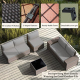 RTDTD Outdoor Patio Furniture Set, 12 Pieces Outdoor Furniture All Weather Patio Sectional Sofa PE Wicker Modular Conversation Sets with Coffee Table,10 Chairs & Seat Clips Grey RTDTD