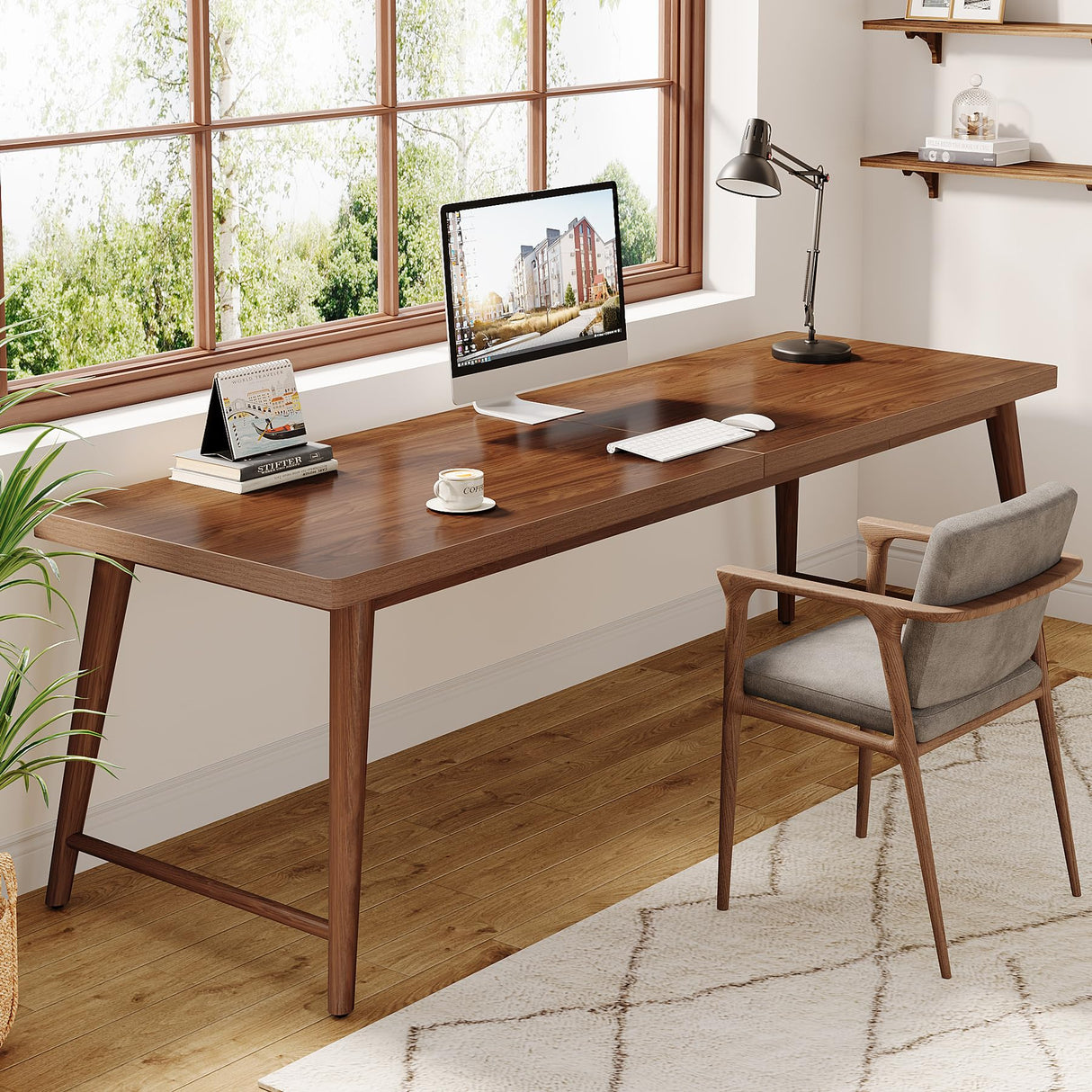 Tribesigns 78.7" Extra Long Desk, Large 2-Person Computer Desk Writing Desk, Double Home Office Desk Study Work Table with Metal Legs, Rich Walnut Tribesigns