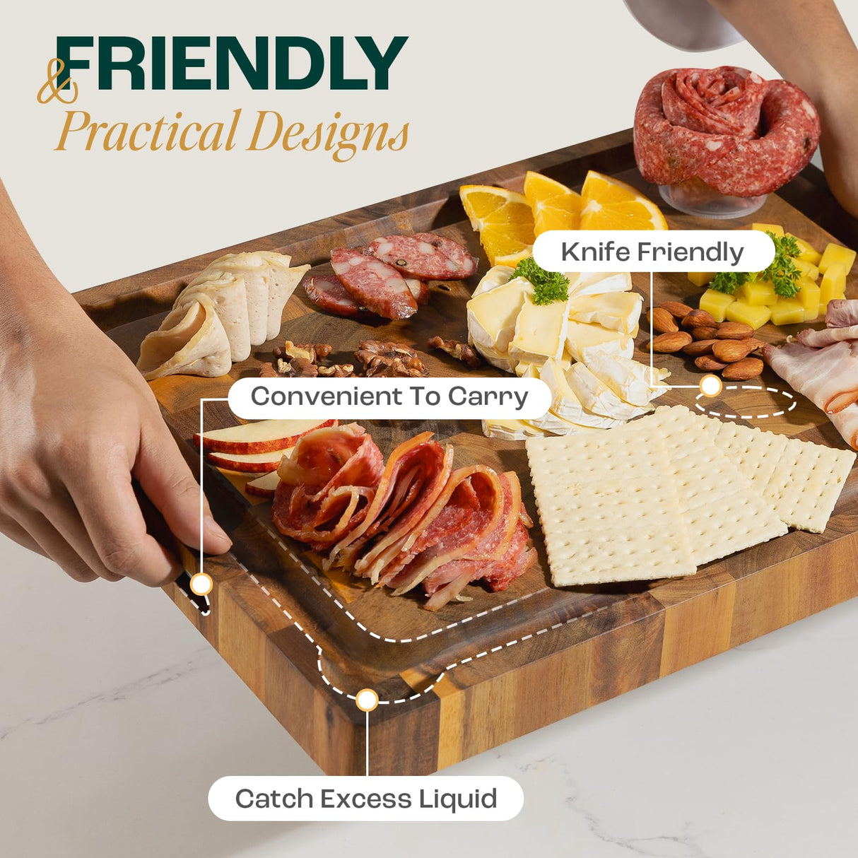 Yes4All Durable Acacia Cutting Boards for Kitchen, [17''Lx13''Wx1.5” Thick] Medium End Grain Cutting Board, Pre Oiled Wood Cutting Boards, Thick Chopping Board w/Juice Grooves and Easy Grip Handle Yes4All