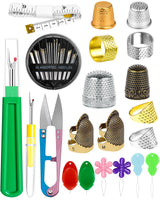 FIVEIZERO Thimble Kit– Sewing Thimbles for Hand Sewing, Metal Finger Protectors, Thimble Ring for Quilting, Includes Needle Threader, Embroidery Needles, Seam Ripper, Measuring Tape and Thread Snips FIVEIZERO