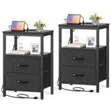 Huuger Nightstands Set of 2, End Tables with Charging Station, Side Tables with Fabric Drawers, Bedside Tables with USB Ports and Outlets, Night Stands for Bedroom, Black Huuger
