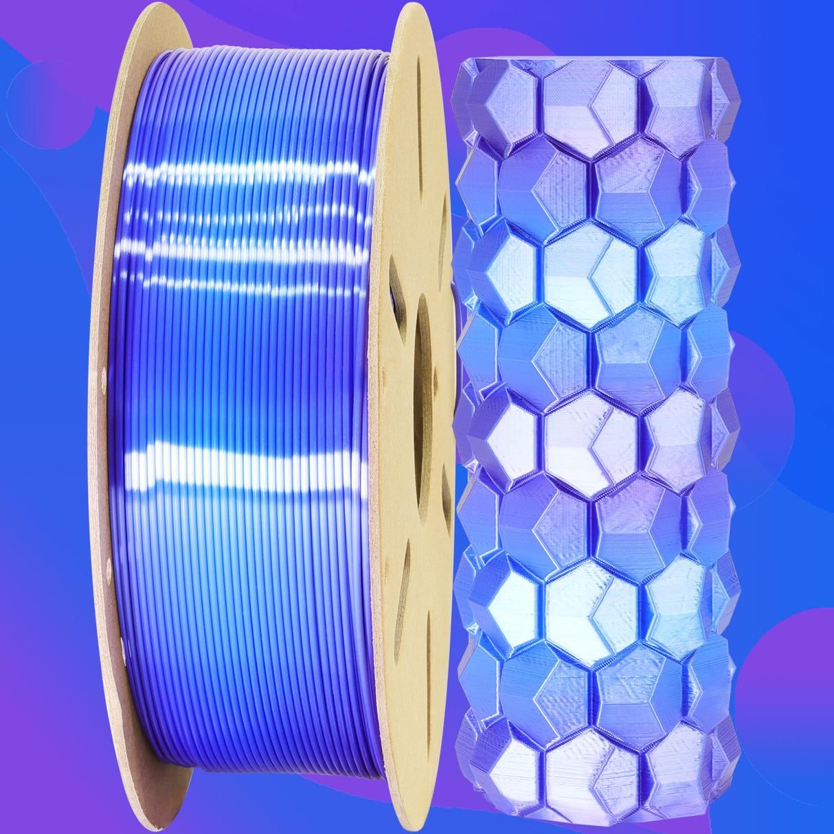 MIKA3D 3D Printer Filament Silk PLA Purple Color Change to Silk Sapphire Blue, 1.75mm 3D Printing Filament, 2 Color Change Multi Colored Silk PLA, 1KG Silk PLA Purple to Blue MIKA3D