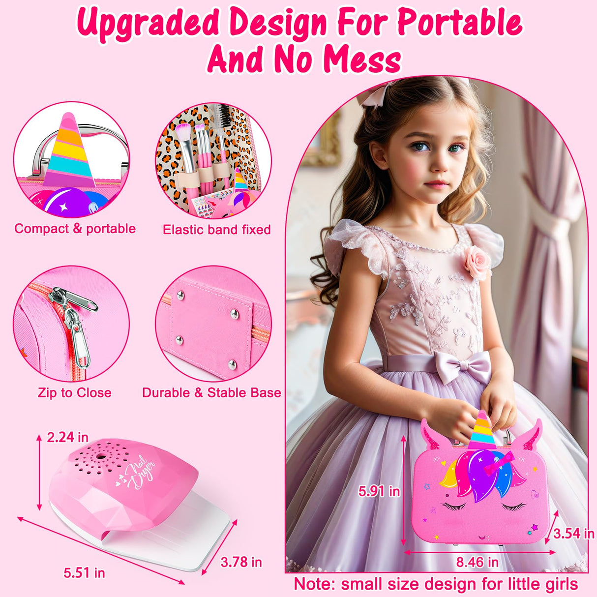 Kids Makeup Kit for Girl - 2 In 1 Kids Washable Makeup Toys & Nail Art Kits with Nail Dryer and Cosmetic Case, Princess Dress Up Set for Girls, Real Girls Makeup Set for Ideal Gifts Toys for 3-12 Year Mqsiuve
