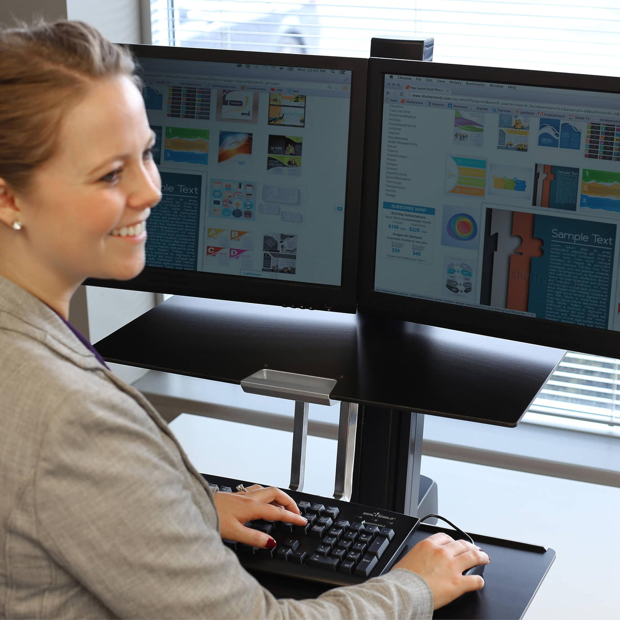 Ergotron – WorkFit-S Dual Monitor Standing Desk Converter, Sit Stand Workstation for Tabletops – With Worksurface, Black Ergotron