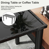 HLNPTN 7 Pieces Patio Conversation Set, Outdoor Furniture Sectional with Throw Pillows and Anti-Slip Cushions, PE Rattan Sofa Set with Dining Table & Ottomans, Khaki HLNPTN