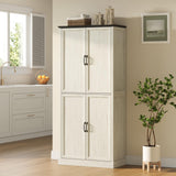 Tradare 71'' Tall Pantry Cabinet, Farmhouse Kitchen Pantry Storage Cabinet with Barn Door and Adjustable Shelves, Rustic White Wood Freestanding Cupboard for Kitchen, Dining Room Tradare