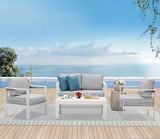 Solaste Outdoor Aluminum Furniture Set - 4 Pieces Patio Sectional Chat Sofa Conversation Set with Table,White Solaste