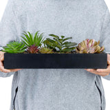 MyGift Artificial Assorted Succulent Arrangement in Rectangular Black Wood Planter Box, Fake Plant Decor MyGift