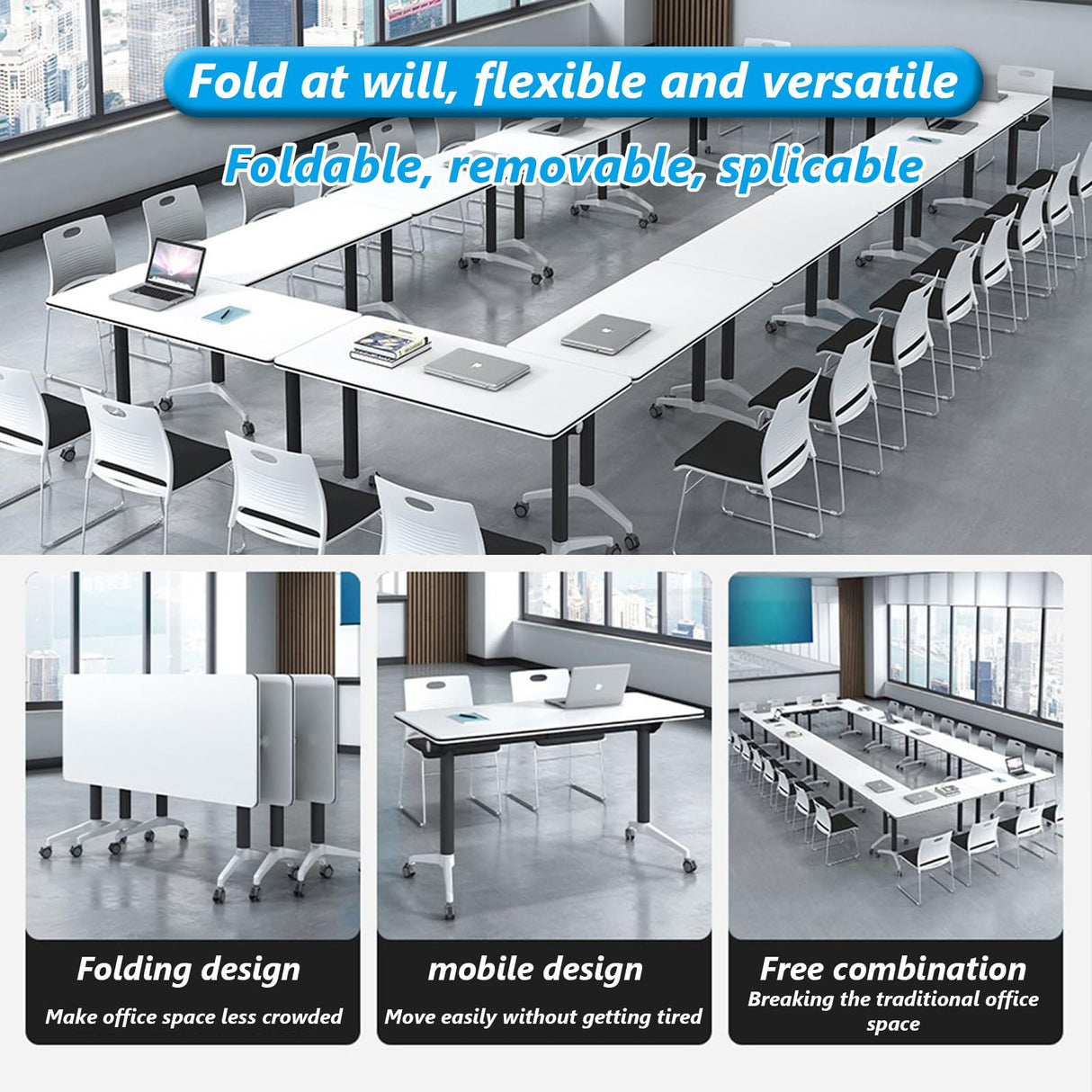 HSHBDDM Folding Conference Table Foldable Conference Table, Conference Rooms Flip Top Mobile Training Table, Folding Flip Top Office Meeting Table Mobile Conference Table for Office,Meeting Room HSHBDDM