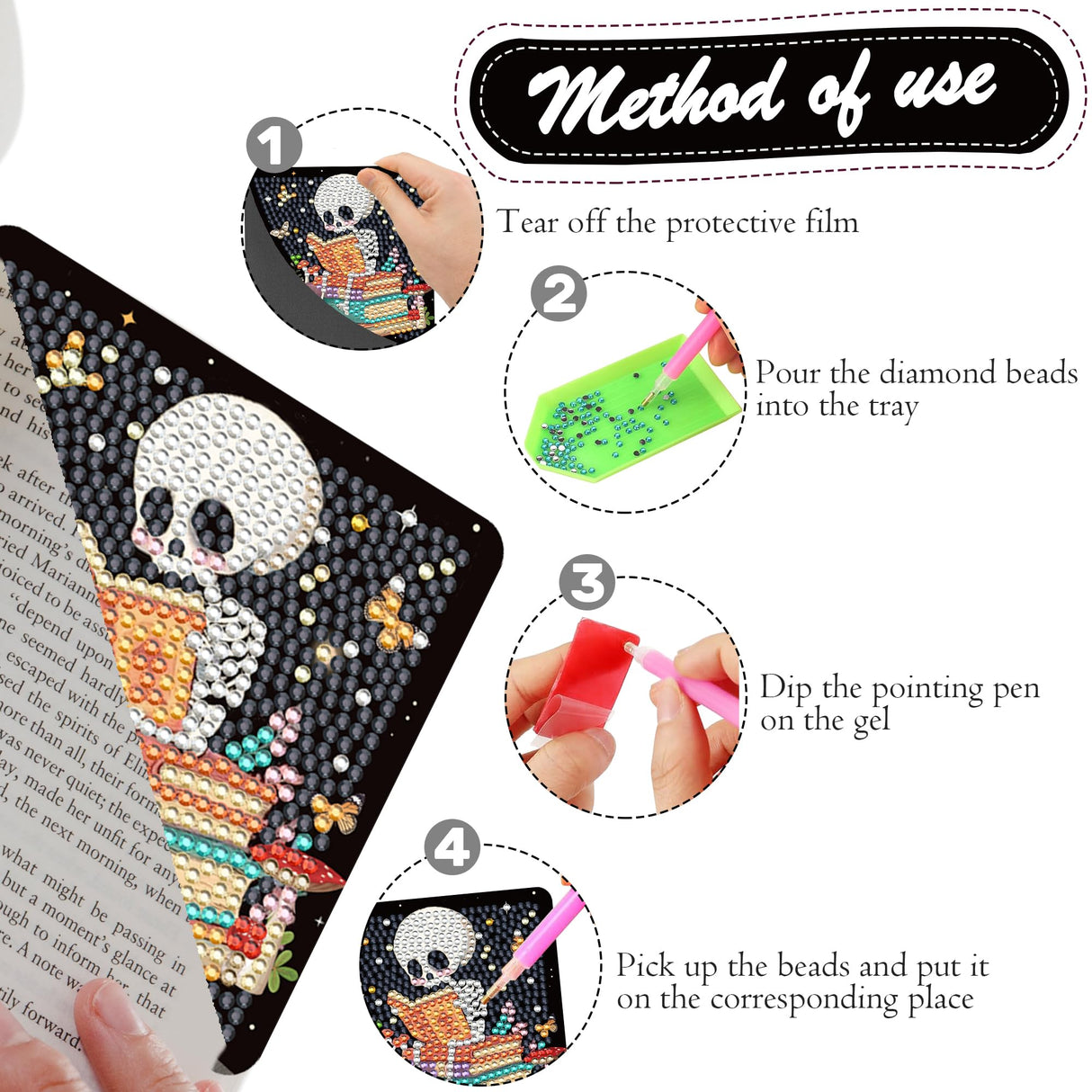 Skull Diamond Art Painting Bookmarks - 6 Pcs Mystical Boho Skull Diamond Art Bookmarks Kit for Adults, Halloween Skeleton Gem Painting Kits for Beginners Book Lover Gifts Sitsink