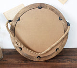 Funly mee 16.2 Inch Rustic Round Decorative Mirror with Solid Wood Frame&Rope Hanging,Farmhouse Antique Wall Decor (L) Funly mee