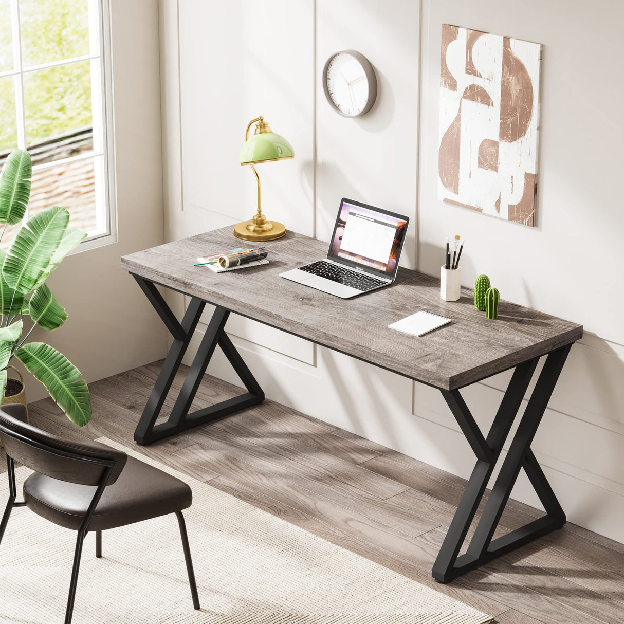 Tribesigns Writing Computer Desk, 55 inch Heavy Duty Study Desk with Z-Shaped Metal Leg, Modern Simple Home Office Computer Desk, Grey Tribesigns