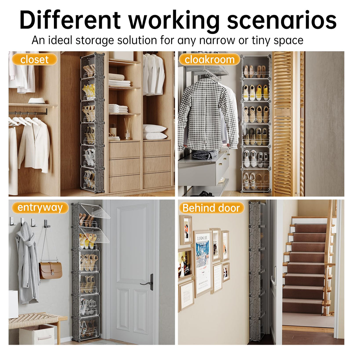 MAGINELS 6 Tier Shoe Rack Organizer with Cover, Slim Shoe Storage Cabinet, Behind The Door, Narrow Shoe Shelf for Closet, entryway, Black MAGINELS