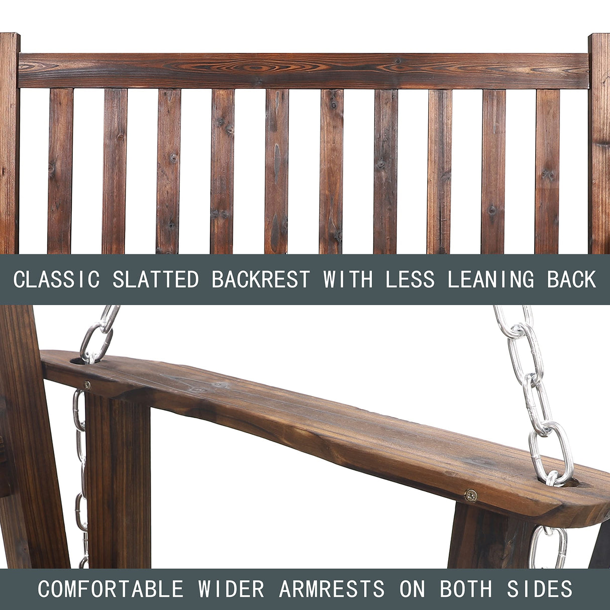 MUPATER Outdoor Patio Hanging Wooden Porch Swing 4FT with Chains, 2-Person Heavy Duty Swing Bench for Garden and Backyard, Rustic MUPATER