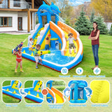 TOAOB Inflatable Water Slide,5 in 1 Dolphin Inflatable Bounce House for Kids- Climbing Wall Splash Pool Water Cannon Basketball Rim - 480W Blower - for Indoor Outdoor Backyard Birthday Party TOAOB