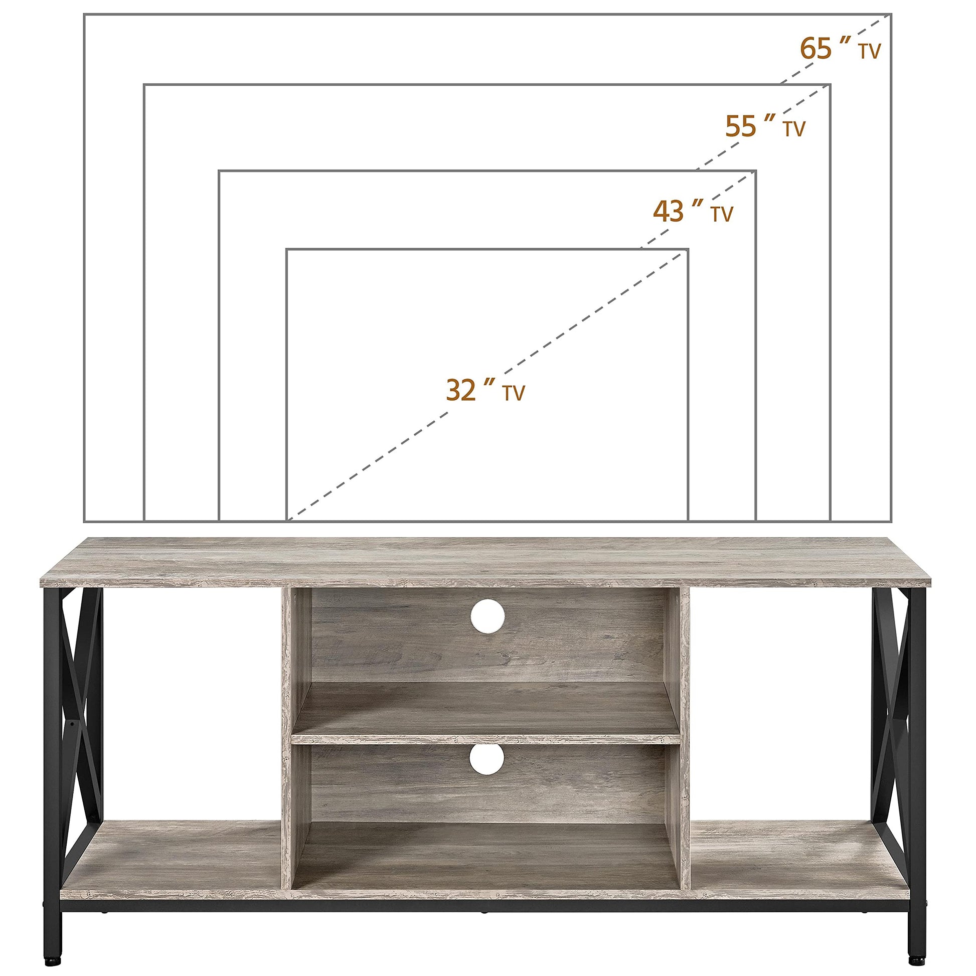 Yaheetech TV Stand for 65 inch TV Console Table with Storage Shelves Cabinet, 55" Wood Entertainment Center for Living Room, Industrial Modern Style TV Cabinet for Flat Screens, Gray - WoodArtSupply