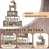 Moucuny 4 Pcs Winter Elk Table Sign Christmas Animal Wooden Elk Table Decorative Signage Winter Tiered Tray Decor Christmas Centerpieces Farmhouse Wooden Block Set Xmas Table Sign for Christmas Home Moucuny