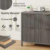 2 Drawer File Cabinet, Printer Stand Lateral Filing Cabinets for Hanging Letter/A4/Legal Size Files Fluted Wood Storage Cabinet for Home Office and School Halitaa