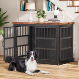 VOPEAK Dog Crate Furniture, Chew Resistant Large Dog Crate for Medium Large Dogs, Heavy Duty XL Dog Crates Dog Kennel Cage Indoor with Double Doors, Wooden End Table for Bedroom Living Room, Black VOPEAK
