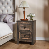 AMERLIFE Nightstand Set of 2 with Charging Station, Rustic Bedside Table with Drawers Storage, Farmhouse Wood Night Stand for Bedroom, Living Room, Dark Oak AMERLIFE