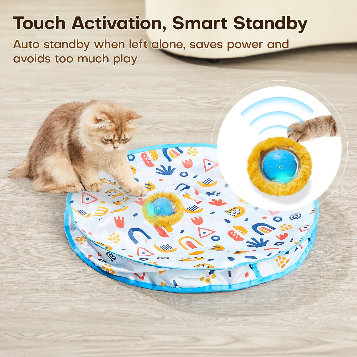 Potaroma Interactive Cat Toys, Fast Moving Ball in Play Mat, Automatic Motion Activated Ball Hide and Seek for Indoor Exercise Kicker, Animal Squeaky, 28 Inch Mat Potaroma