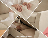 AMERLIFE 85 Inch Sofa Bed, Oversized L Shape Couch with Pull Out Bed & Storage Seat, Oversized Reversible Sleeper Sofa for Living Room Apartment, Beige Linen Couch AMERLIFE