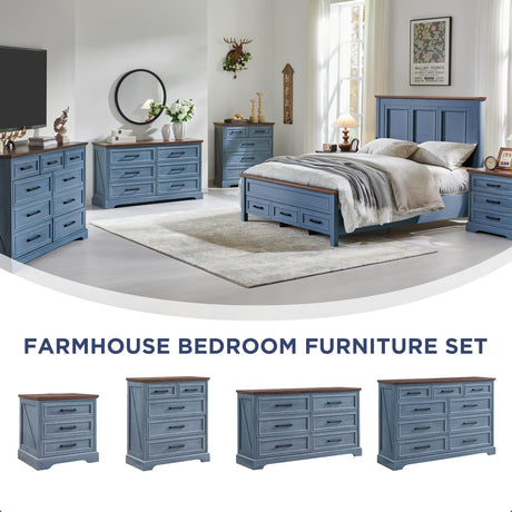 ACCOHOHO Farmhouse 6 Drawer Dresser for Bedroom, 52 Inch Wide Modern Dresser TV Stand with Large Drawers & Bar Handles, Rustic Wood Chest of Drawers for Bedroom, Living Room, Hallway, Blue ACCOHOHO