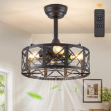 Fanbulous 16in Caged Ceiling Fans with Lights and Remote, Black Fandelier Ceiling Fan with 6 Speeds and Timing, Farmhouse Samll Fan Lights Ceiling Fixtures for Kitchen, Bedroom, Outdoor-Black X Fanbulous