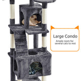 Yaheetech XL Cat Tree, 72in Multi-Level Cat Tower with 2 Cozy Caves, 3 Soft Perches, Scratching Posts, Board, and Dangling Ball, Cat Furniture Cat Play House Kittens, Dark Gray Yaheetech